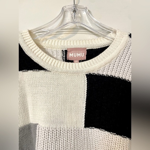 Show Me Your Mumu Size 3X Ember Patchwork Knit Tunic Sweater Cream Black Gray - Picture 6 of 11